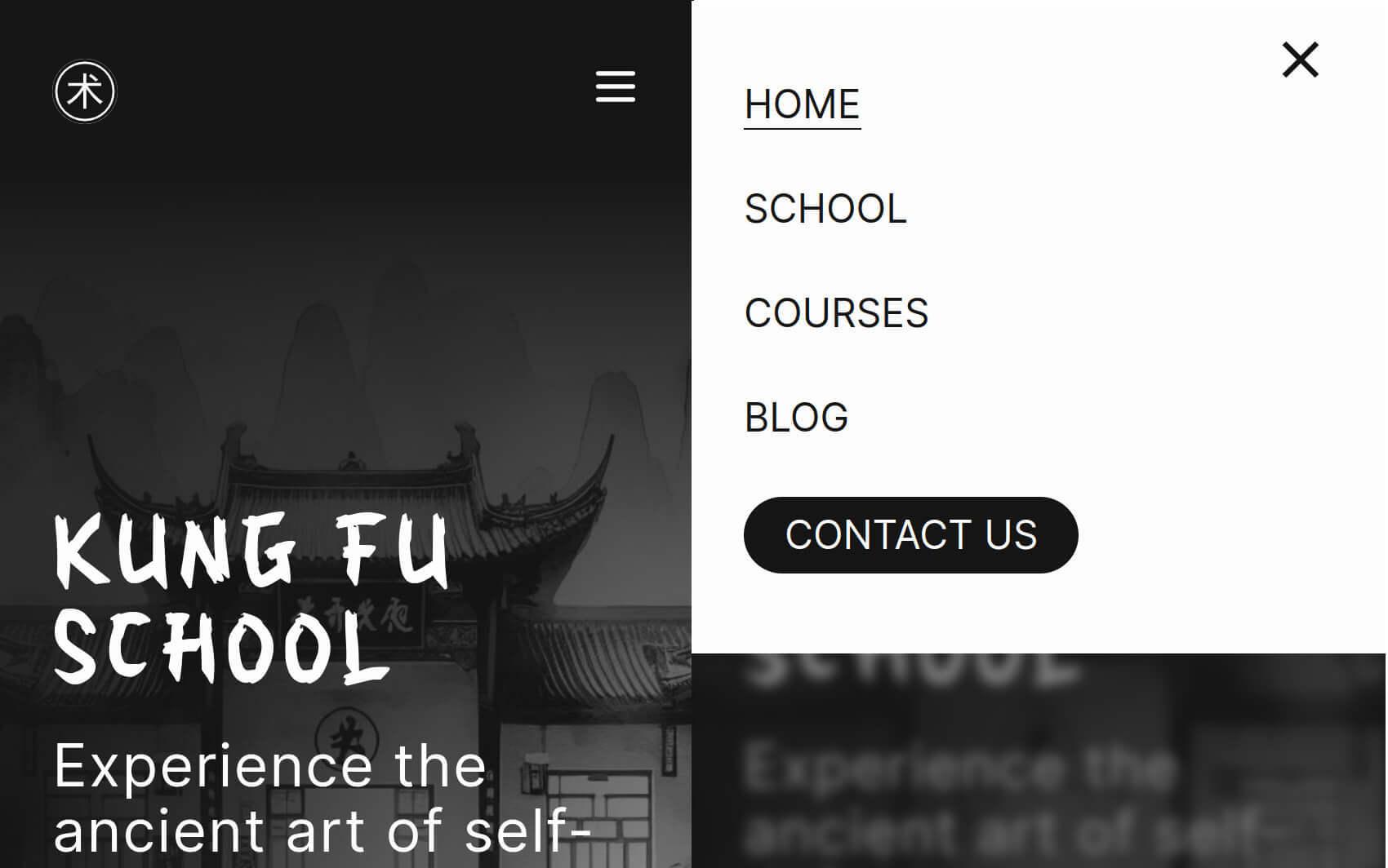 Screenshot of menu